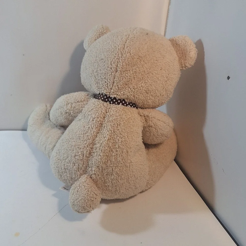 Carter's‎ Tan Soft Plush Teddy Bear w/ Brown White Spots Bow Stuffed Animal